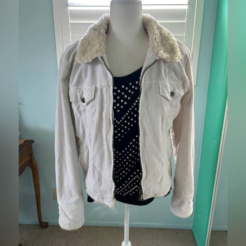 Corduroy Jacket With Fake Fur Trim